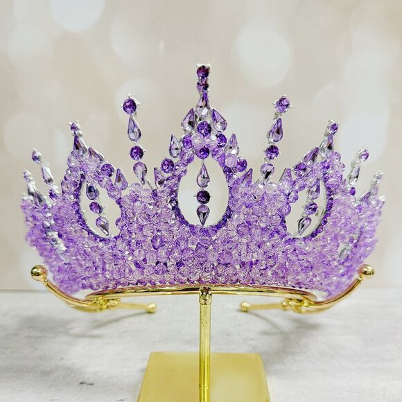 Wedding Crown, Purple Crystal Crown, Bridal Jewelry, Silver Bridal Headpiece